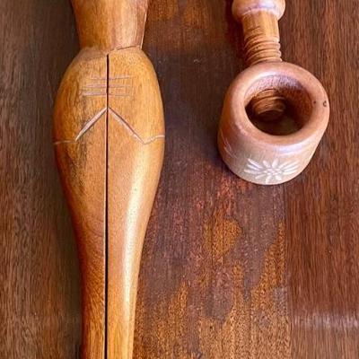 Vintage Hand Carved Naked Lady Nut Cracker & Switzerland Carved Wood Twist Nut Cracker 