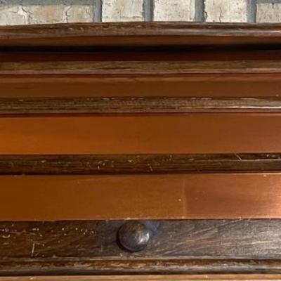 Vintage Copper Front Wooden Bread Box 