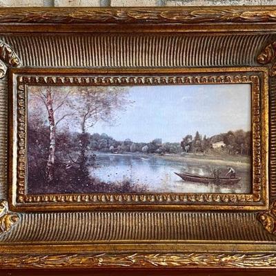 L'etang De Ville D'avray Canvas Print In Gorgeous Ornate Gold Tone Custom Frame
