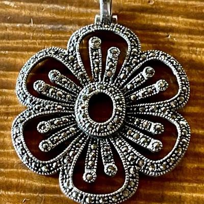 Loveland Sterling Silver And Marcasite Flower Pendant Total Weight 12.8 Grams 