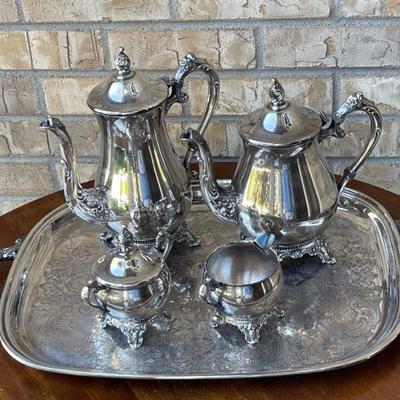 Alvin Silver Plate Tea Set With Tray - Cream - Sugar - Tea Pot & Coffee Pot 