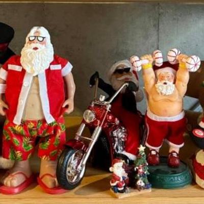 Collection Of Character Santas And Ms. Claus - Motorcycle, Chimney, And More 