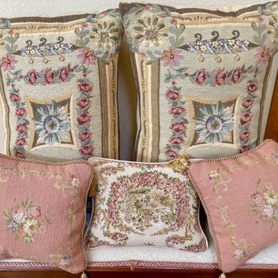 (5) Vintage Tapestry And Crewel Work Pillows