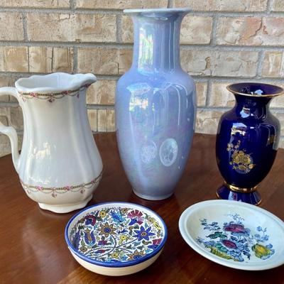 Armenia Pottery Dish - MCI Japan Lusterware Vase - Chili Cobalt  Vase & Clarice Cliff Saucer - Empress Pitcher