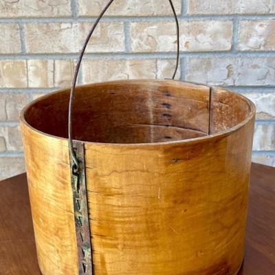 Antique Handmade Wooden Pantry Box Swing Bucket With Metal Sides And Wood Handle 