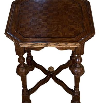 Vintage Ethan Allen Royal Charter Parquet Top Side Table (as Is)