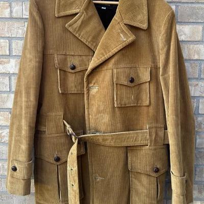 Vintage Rishman Brothers Men's Size 46 Long Corduroy Button Up Jacket With Waist Belt