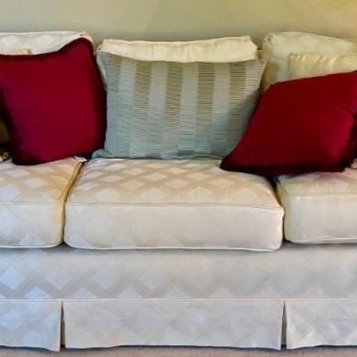 Lovely Three Cushion Couch With Light Yellow Check Pattern &  Pillows - Waverly - Borgata &  Field Crest 