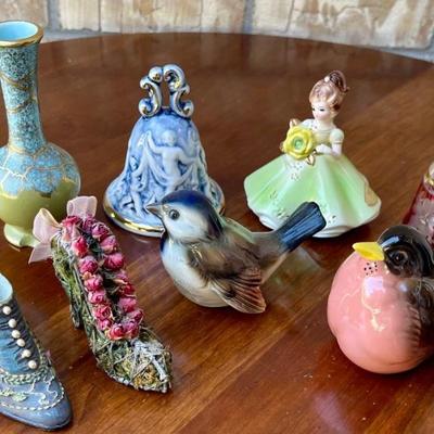 Vintage Goebel Bird - Josef August Birthday Figurine - Capodimonte Bell - Miniature Shoes - Germany Vase As Is