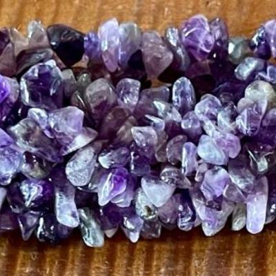 Amethyst Chip Stone Stretch 2 Inch Wide Bracelet 