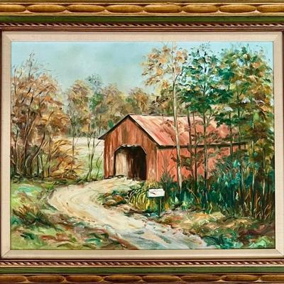 1960's Original Oil On Canvas By Lee Glaser In Solid Oak Frame - Kettering Ohio