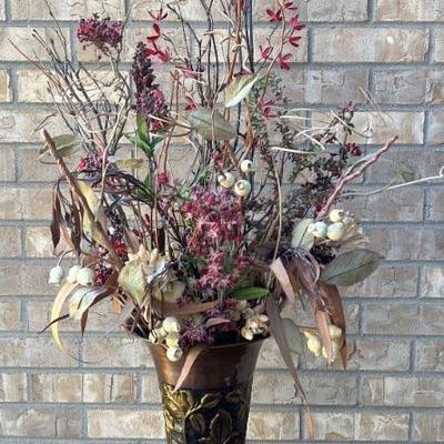 Bronze & Gold Tone 15 Inch Metal Vase With Faux Flowers & Branches 