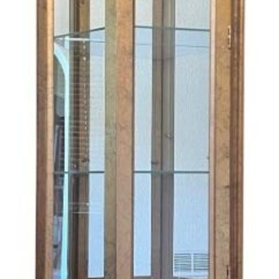 Decorative Gold Finish 6 Foot Lighted Glass Front Curio Cabinet With Bottom Storage & Glass Shelves 