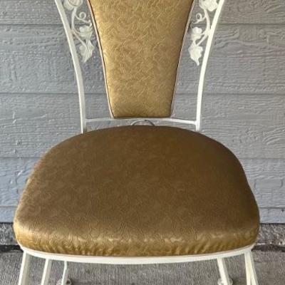 Vintage Heavy Wrought Iron Upholstered Side Chair