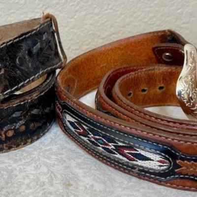 Vintage Wrangler Genuine Leather Sanora Mexico Belt Size 40, Tooled Leather Belt Size 40 With Siskyou Buckle