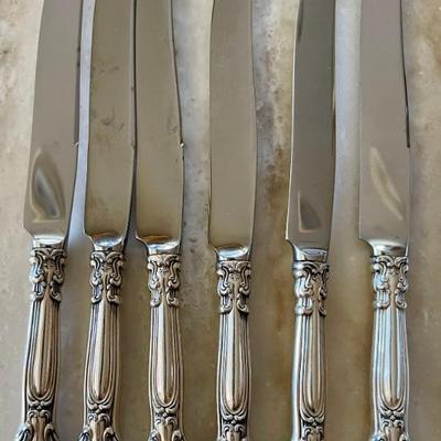 350 Grams Total -  (6) Sterling Silver Handled Gorham Chantilly Pattern Flatware Knives With Stainless Blades