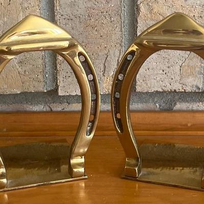 Vintage Pair Of Solid Brass Horseshoe Book Ends