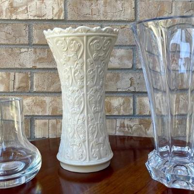 Lenox Wentworth Collection 11 Inch Vase & (2) Vintage Clear Art Glass Vases 