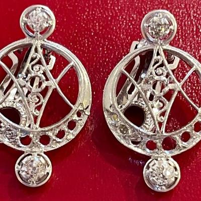 Vintage 14k White Gold & Diamond Earrings (as Is) - 10.75 Grams 