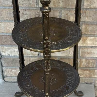 Vintage 27.5" Solid Brass Cherub 3 Tier Ornate Plant Stand