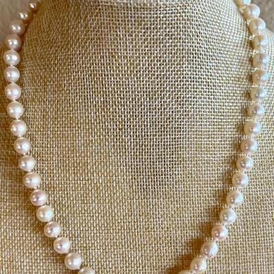 Japanese Baroque Salt Water Akoya 19 Inch Pearl Necklace Silver Clasp 
