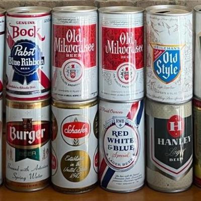 (16) Vintage Collectible Beer Cans - PBR, Old Milwaukee, Tudur, Burger, RWB, Schafer, Hanley, And More