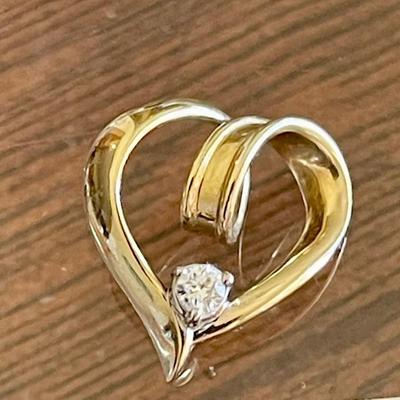 14K Gold & Diamond Stone Heart Pendant - 2.7 Grams 