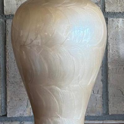 Porcelain Vase With Brass Base And Rim And Opalescent Swirl Enamel