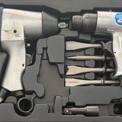 Campbell Hausfeld Pneumatic 1/2 Impact Wrench And Air Chisel With Bits And Hard Case