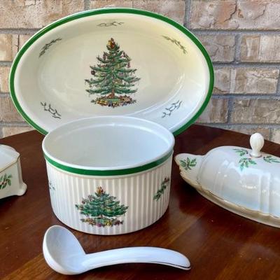 Spode Christmas Tree Casserole & Oval Serving Bowl - Lenox Holiday Butter Dish & Music Box Deck The Halls