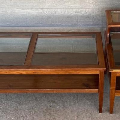Pair Of Hand Made MCM Glass Top Coffee And Two Tier Side Table