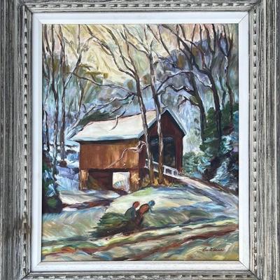 1960's Original Oil On Canvas Lee Glaser 20"x 24" Landscape With White Washed Wood Frame - Kettering Ohio