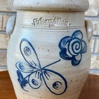Ethan Allen Rowe Pottery Works Kitchen Cannister Butterfly Floral Design 