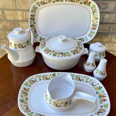 Vintage Noritake Progression China Homecoming Pattern Serving Pieces Platters - Coffee Pot - Gravy - Casserole