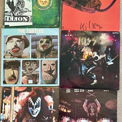 Vintage Vinyl Albums - Alice Cooper Killer, Billion Dollar Baby, The Turtles Wooden Head, Kiss Alive With Book
