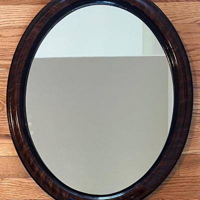 Vintage Oval Wall Mirror With Faux Tiger Oak Frame
