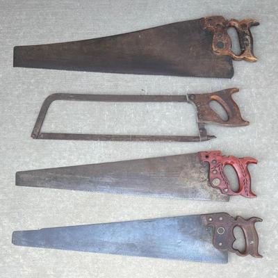 (4) Vintage And Antique Wood Handle Saws - (2) G.H. Bishop & Co. 