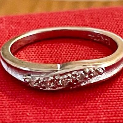 Antique 14k White Gold & 5 Diamond Band Ring Size 6 - 2.34 Grams