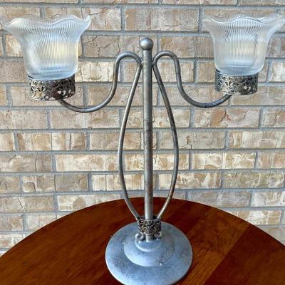 Metal Double Candle Holder With Frosted Glass Shades