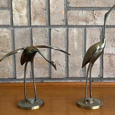 Pair Of Leonard Solid Brass Collection Crane Figurines