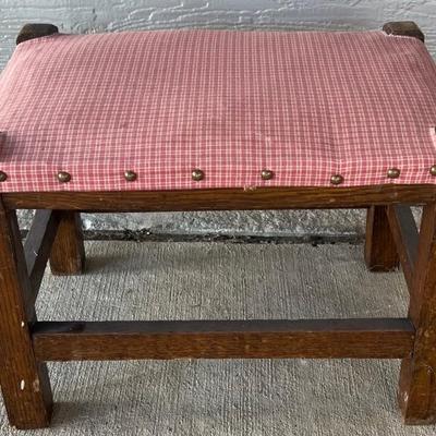 Vintage Mission Style Arts And Crafts Studded Upholstered Foot Rest