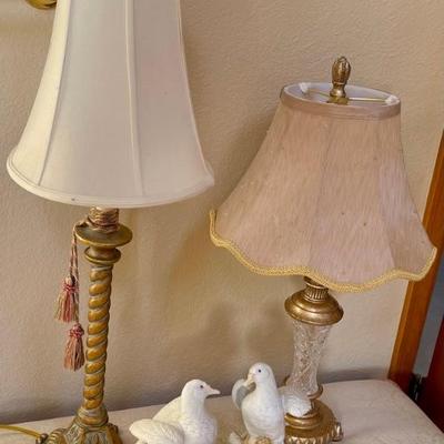 Pair Of Lefton Ceramic Birds And (2) Lamps With Shades 