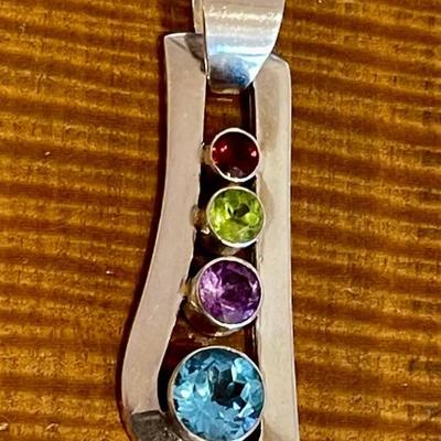 Gorgeous Sterling Silver - Topaz - Amethyst - Peridot & Garnet Pendant 13.14 Grams