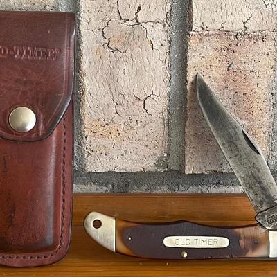 Vintage Schrede 1250T 9.5" Old Timer Pocket Knife With Leather Case
