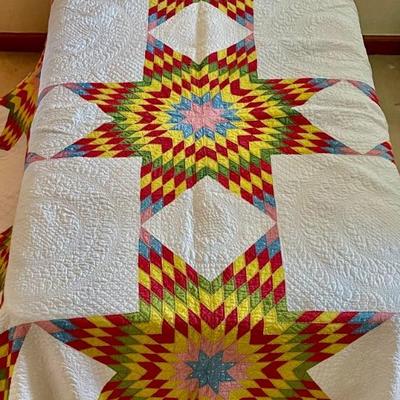Antique Star Pattern 102" X 96" Hand Made Quilt