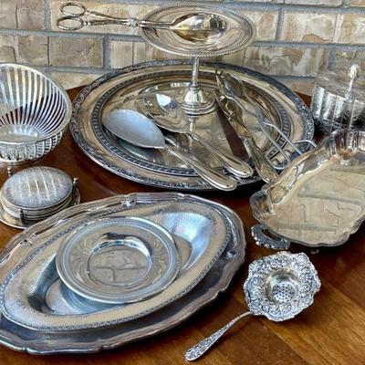 Silver Plate Serving Pieces - WM Rogers Tray - Leonard Tray - Godinger Tea Strainer - International Silver 