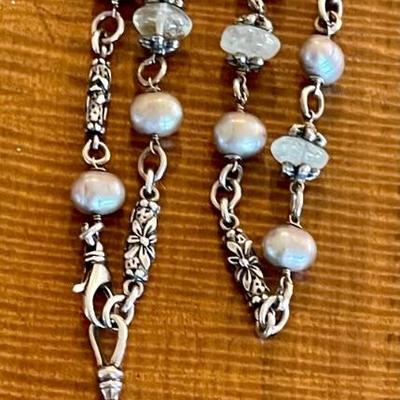 Sterling Silver Aqua Marine & Fresh Water Pearl 16 Inch  Necklace - 44.75 Grams 