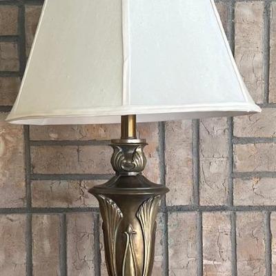 Vintage 29" Bronze Tone Metal Base Table Lamp With Shade