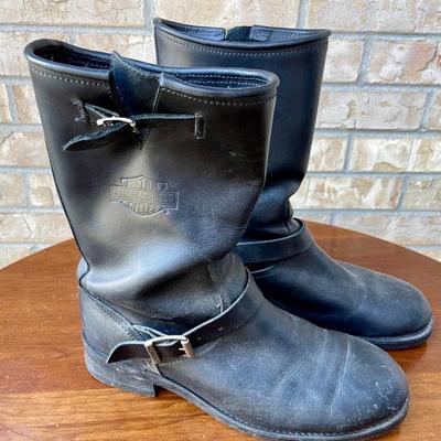 Pair Of Authentic Harley Davidson Motorcycle Men's Black Leather Boots Size 1oM