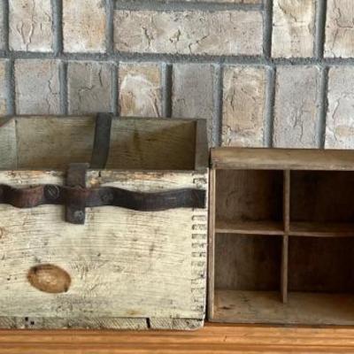 (4) Small Vintage & Antique Wooden Boxes - Dovetail With Leather Straps, Divided, & Flat 